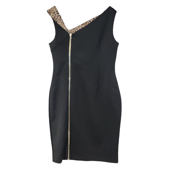Calvin Klein Women's Hidden Back Zip Animal-Trim Dress Black Size 12 - Picture 5 of 9